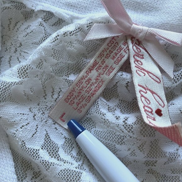 Derek Heart Lace Back Cropped Cardigan Short Sleeve Button Y2K White Sz Large L - Picture 6 of 9